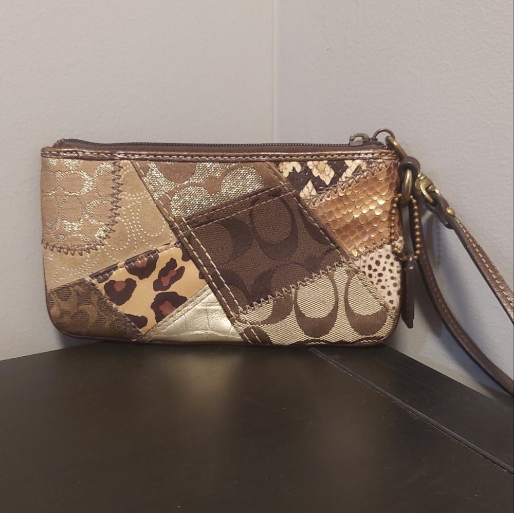 Coach Metallic Patchwork Wristlet - Gold/Brown - Picture 8 of 16